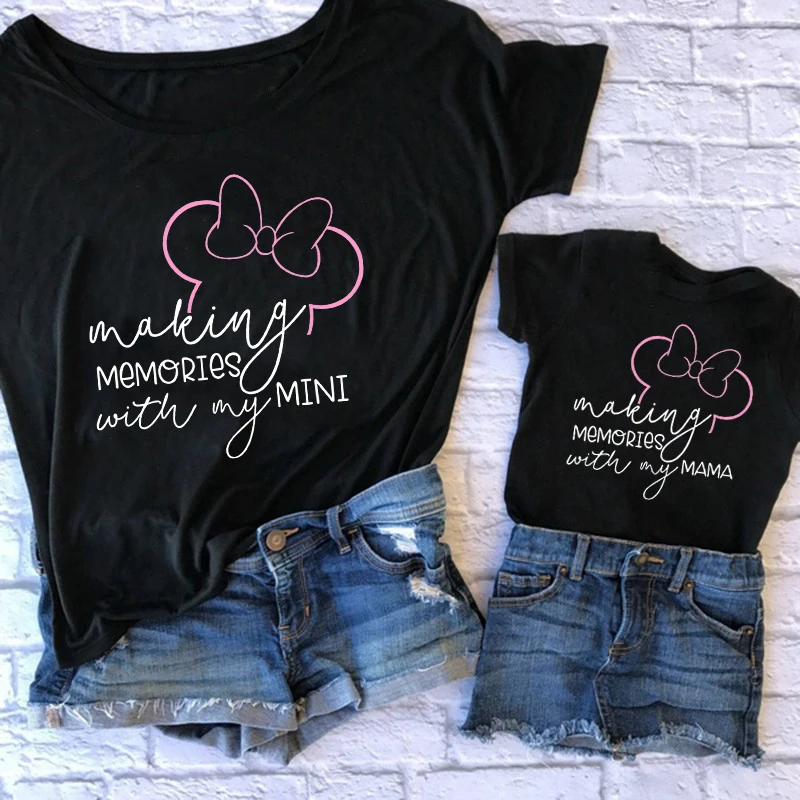 Making Memories With My Mama Mini Print Family Matching Outfits Cotton Minnie Mouse Mother and Daughter Tshirts Baby Rompers