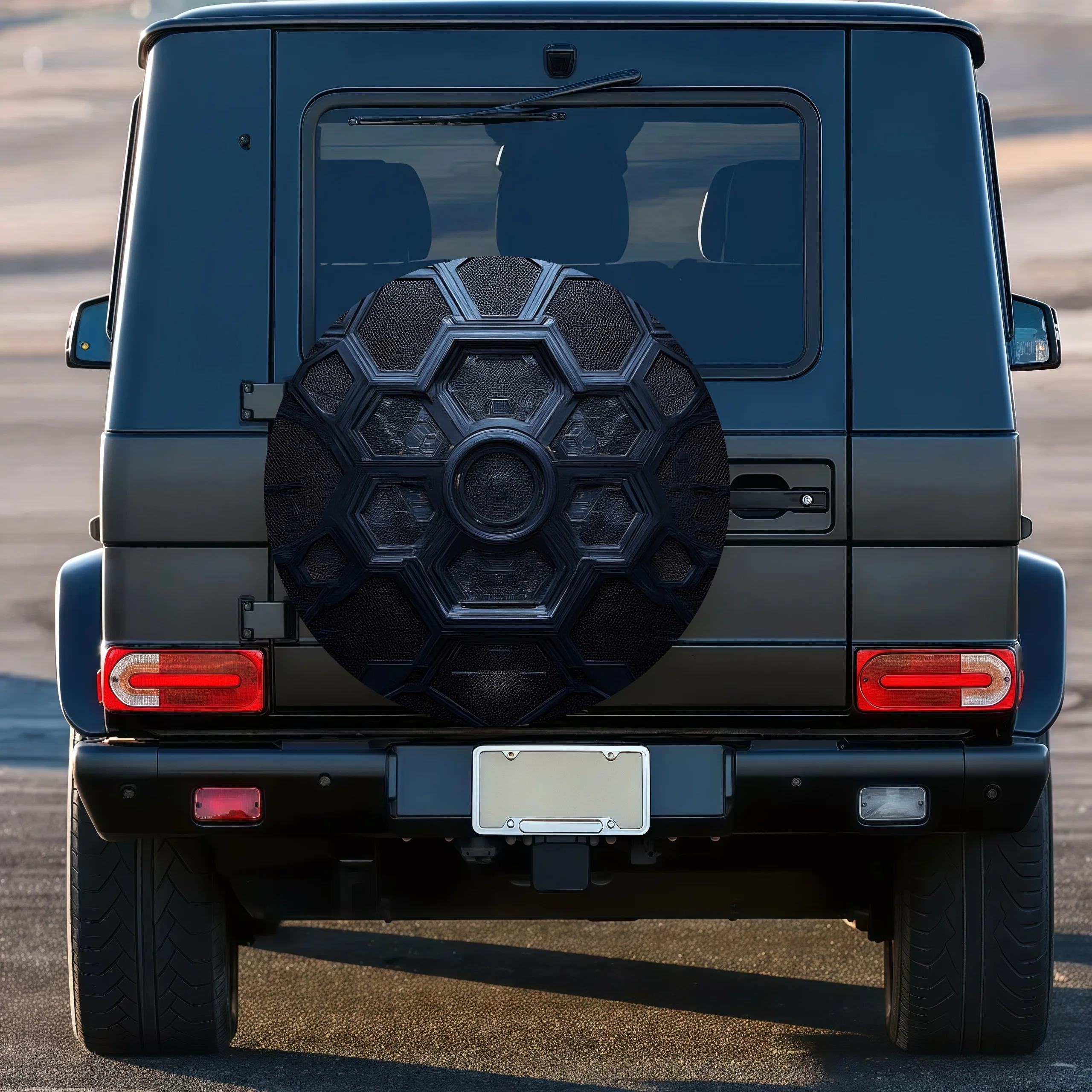 Futuristic Textured Spare Tire Cover, Honeycomb Geometric Pattern, Mysterious And Premium, Suitable For Sci-Fi Car Enthusiasts