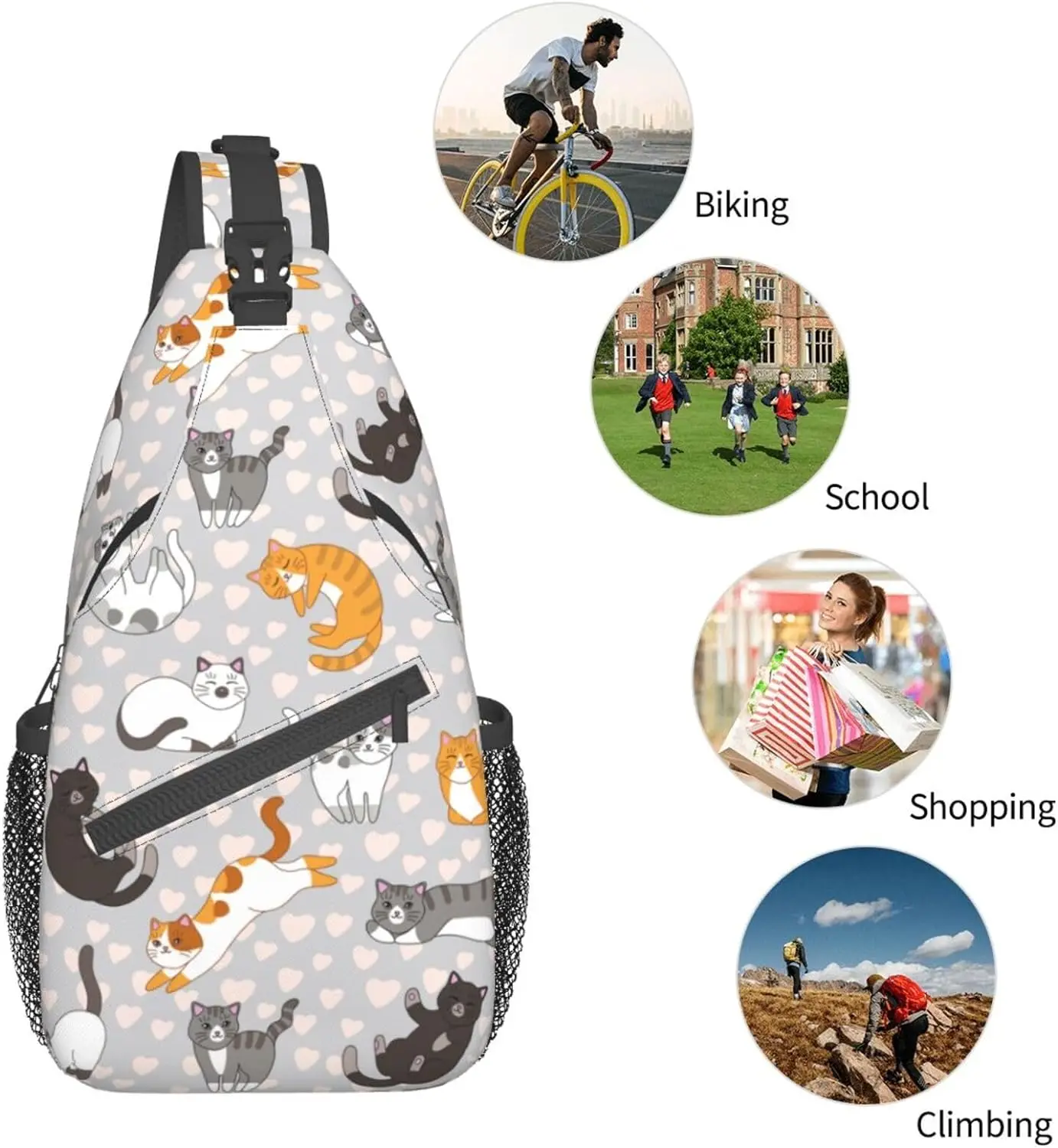 Cats Dots Sling Bag para mujeres y hombres, mochila de viaje para senderismo, bolsos de hombro cruzados para el pecho, mochila de día informal deportiva de poliéster