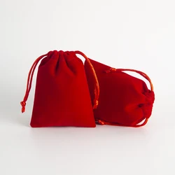 Sac de rangement en velours rouge optique, accessoire de bijoux, avec ficelle de proximité, pour voyage, mariage, fête d'anniversaire, cadeau, vauxhall et emballage, 5 pièces