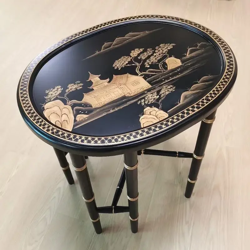 American retro oval mix and match sofa side few bamboo joints hand-painted new Chinese living room small tray few