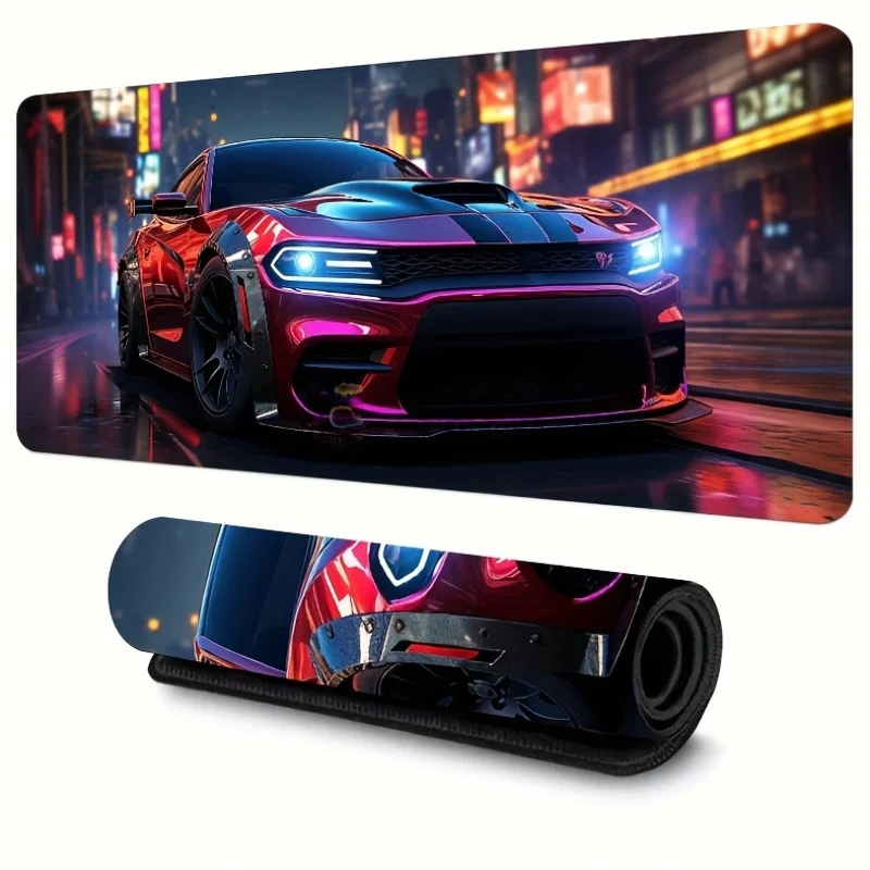 Cool Racing Car Design Large Mouse Pad with Stitched Edges Non-Slip Rubber Extended Gaming Keyboard Mat for Home E-sports gamer