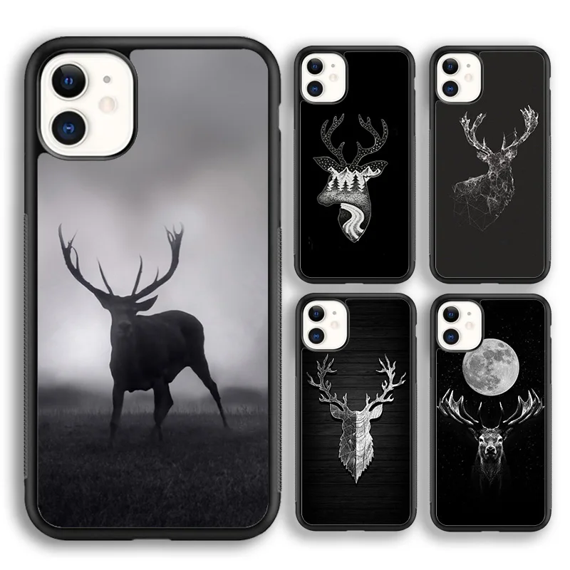 Black Reindeer Deer Soft Phone Case For iPhone 16 15 SE2020 14 Max 6 7 8 Plus 11 12 13 Pro Max Mini Phone Cover coque Fundas