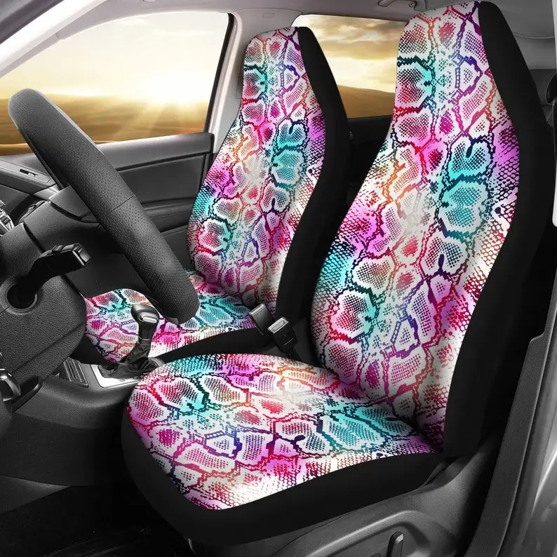 

Colorful Pink Snake Skin Print Car Seat Covers Pair, 2 Front Seat Covers, Car Seat Protector, Car Accessories