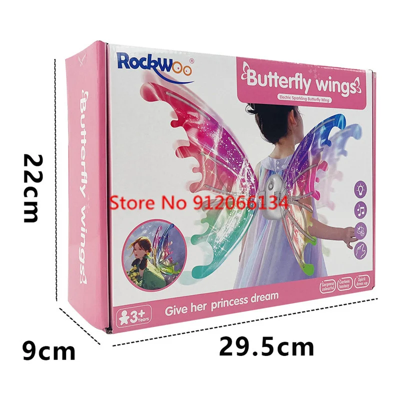 محاكاة فراشة الكهربائية الملونة الإضاءة الجنية الجناح ABS مظهر رائع الموسيقى الجناح مرحلة الأداء الدعائم لعبة أطفال