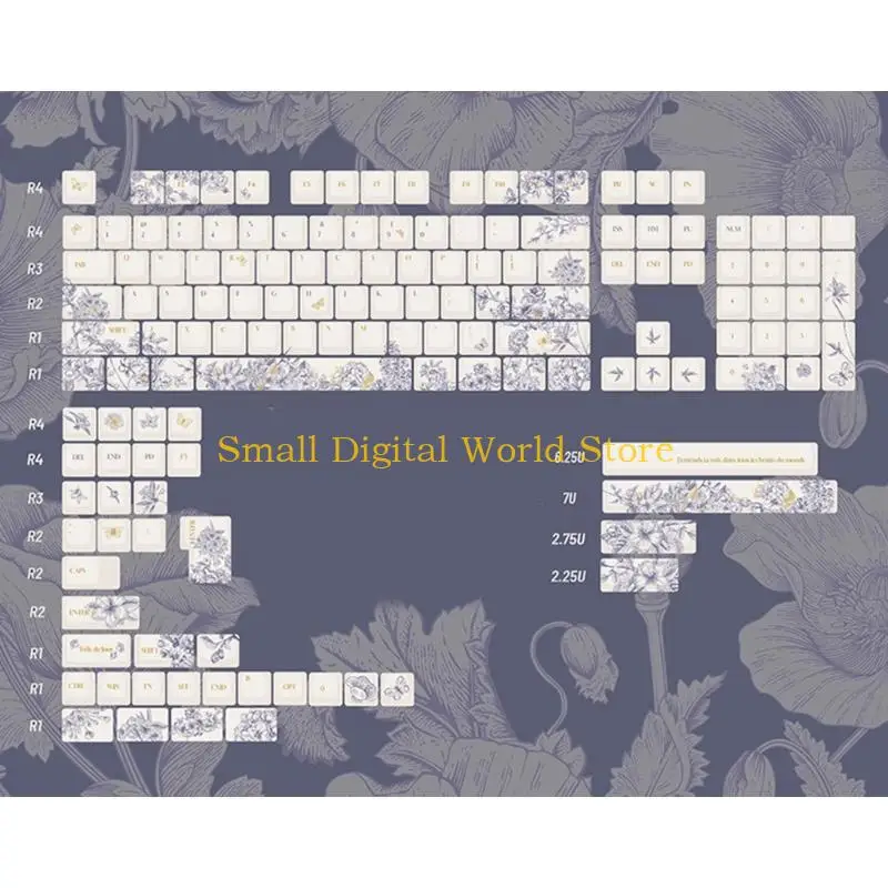 77UB French Embroidery Theme Keycaps Ergonomic Profile Keycap Set Thick PBT for 142Keys 104 61 Mechanical Keyboard