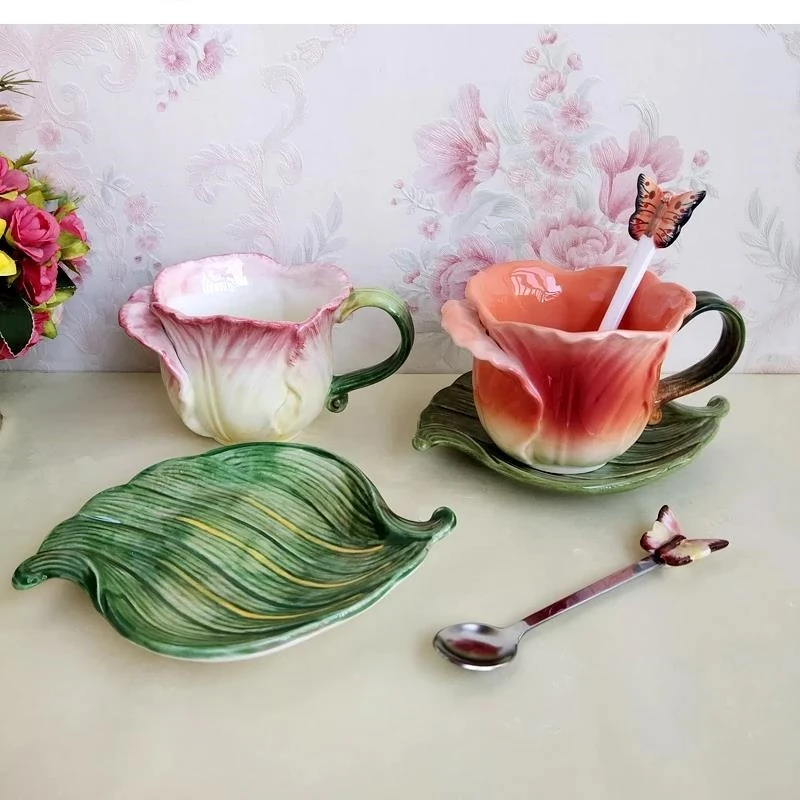 

240ml Pastoral mugs cups3d ceramic tulip set Housewarming birthday