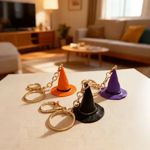 Halloween Witch Hat Keychain Cute Pointy Witch Hat Key Ring Gold Clasp Bag Charm Car Key Fob Accessories Spooky Halloween Gifts