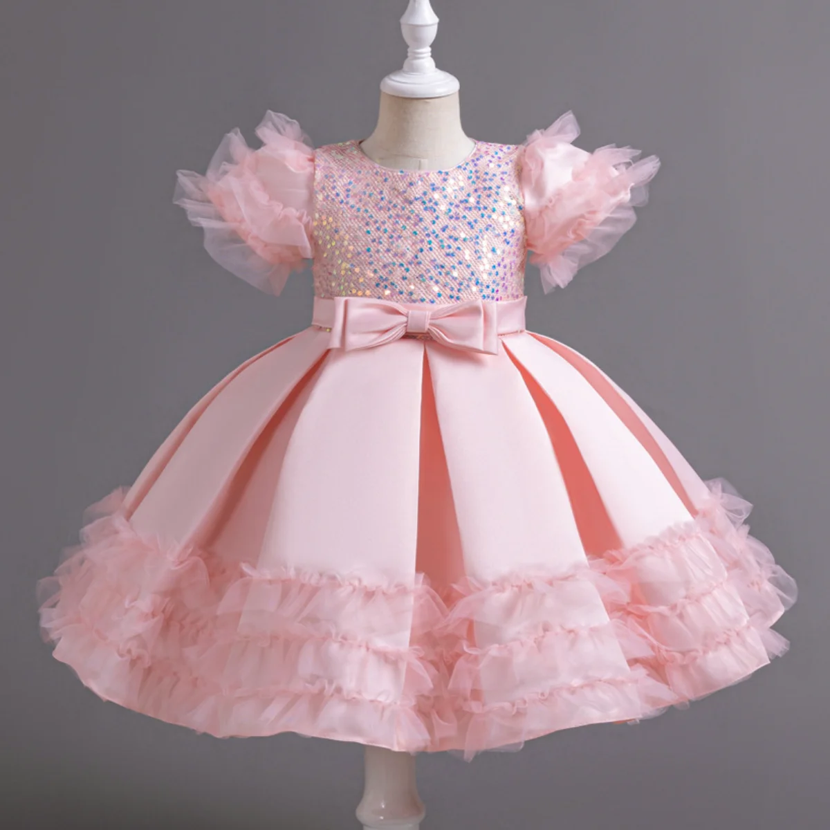 2026 Summer Girls' Sequined Mesh Butterfly Princess Dress Birthday Party Piano Competition Performance Costume for 2-10 Years
