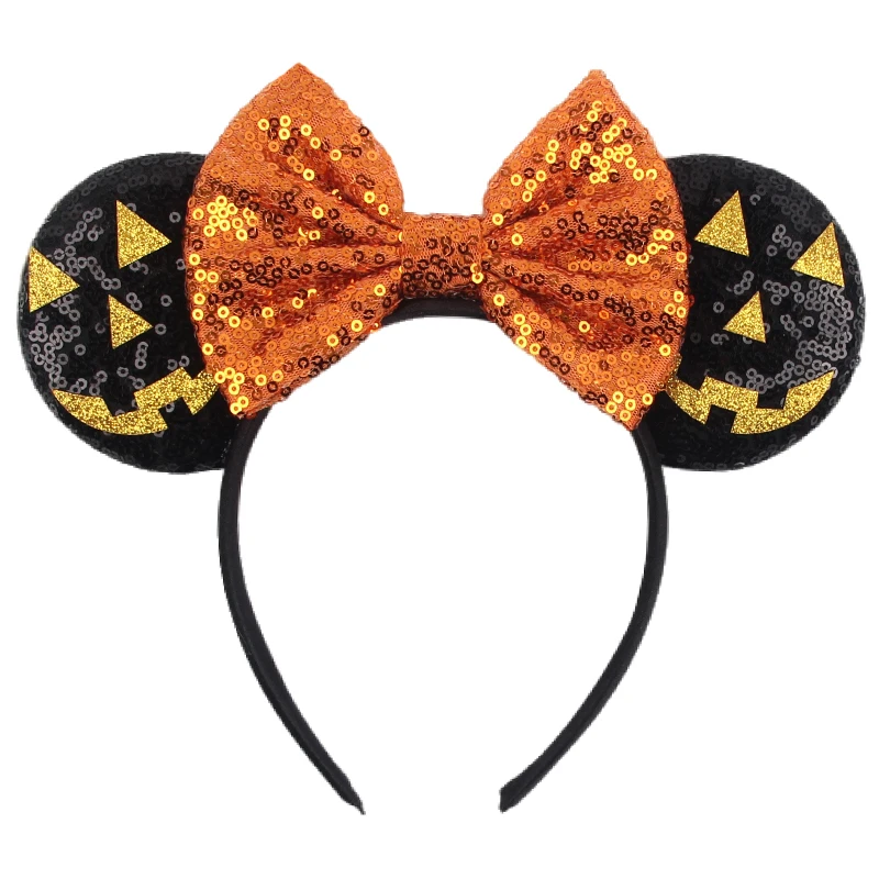 Disney Mouse Ears Headband For Kid Adult Halloween Pumpkin Ghost Sequins Bow Hairband Festival Party Cospaly DIY Hair Accessorie