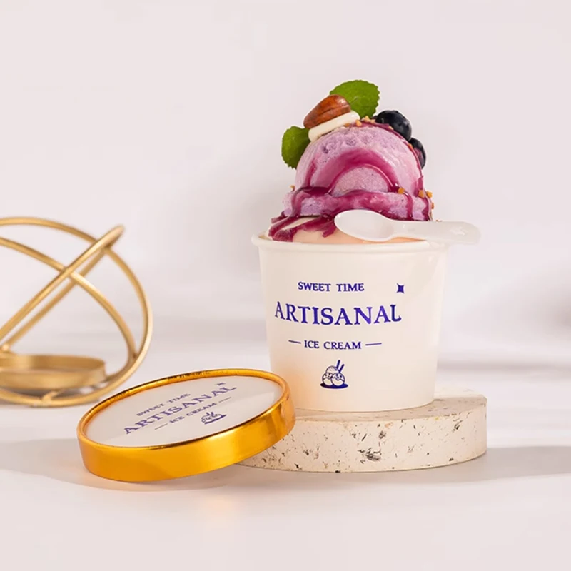 

50pcs Disposable Ice Cream Paper Cups Set 120ml/210ml with Lid And Scoop Yogurt Baking Dessert Bowls for Party Packaging Box