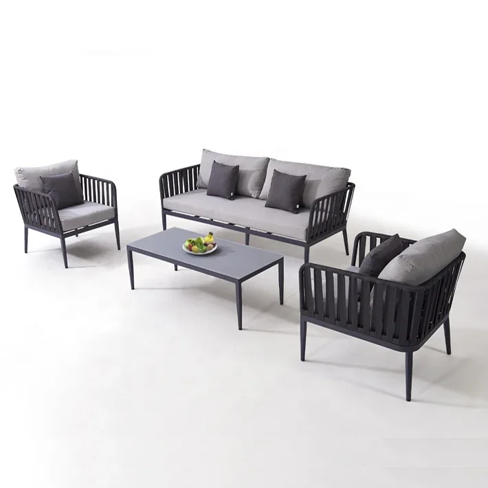 

Waterproof Patio Garden Use Aluminium 4 Pieces Leisure Lounge Outdoor Furniture Woven Rope Sofa Set