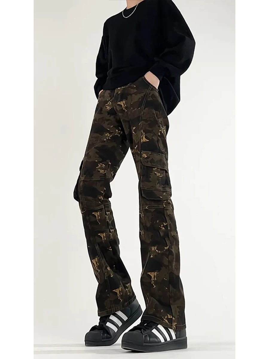 American High Street Camouflage Work Pants Men's Autumn Winter Trendy Brand Handsome Street Straight Leg Multi Pocket Jeans