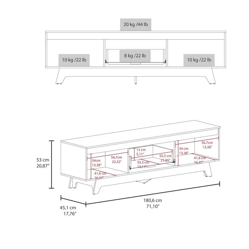 Modern TV Stand, 2-Door Entertainment Center, Open Shelves, Cable Management, White and Natural Oak Finish, Stylish Design for