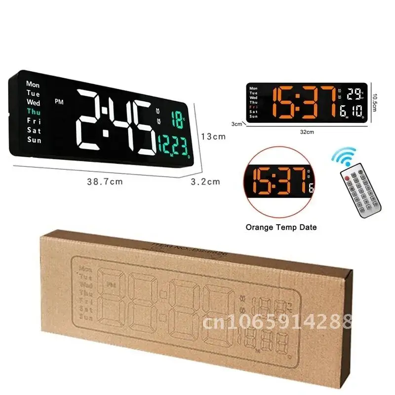 16 13 Inch Large Wall Clock Remote Control Memory Electronic Clock LED 10 Clock Alarms Level Clock Brightness Dual Digital Table