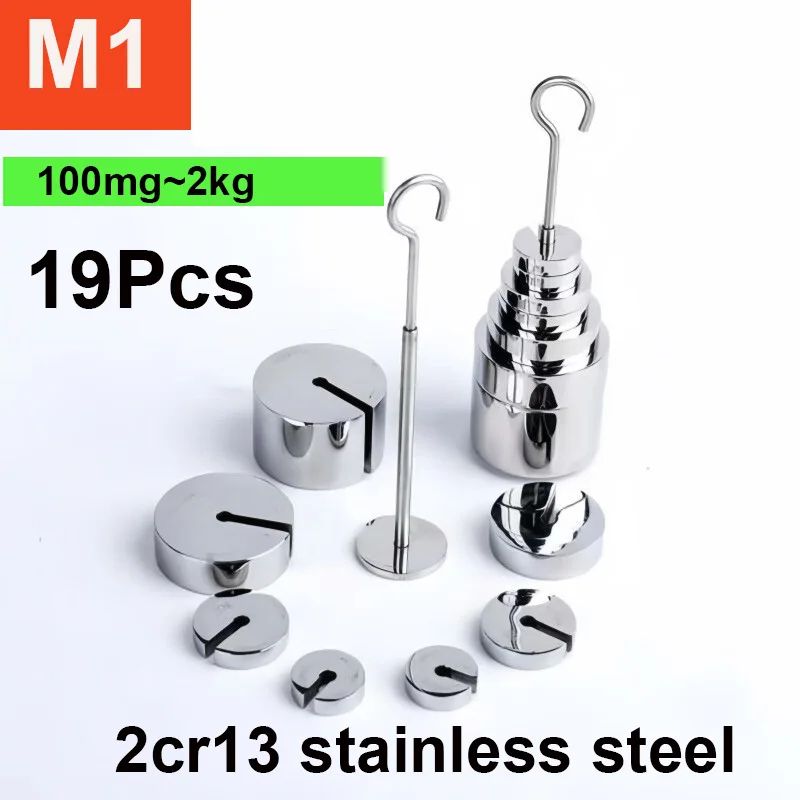 100mg~2kg 19pcs Set M1 Grade Stainless Steel Added Weight Hanging Weight