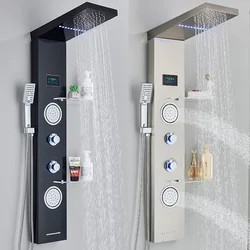 Hot Sell Bathroom Wall Mounted Stainless Steel Waterfall Shower Column SPA Massage Jet Digital Display LED Shower Panels