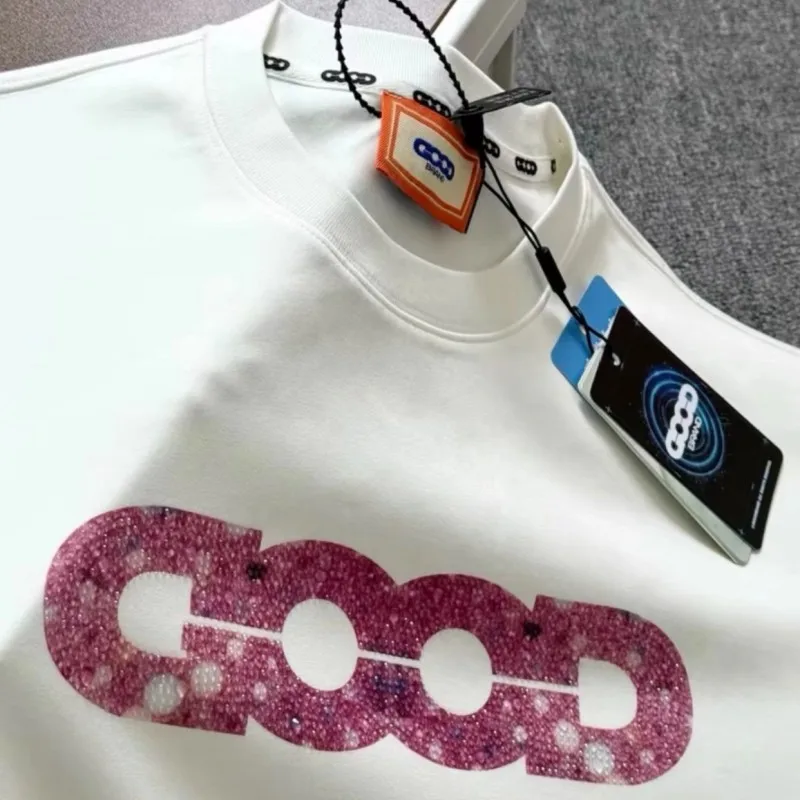 Year of The Horse 2XLsummer GOODBRAND Tshirts Full Hotfix Rhinestone Pink Cowboy Cotton Short Sleeve Men Women Casual Outfit