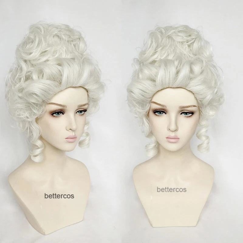 Marie Antoinette Cosplay Wigs Princess Medium Curly Heat Resistant Synthetic Hair Wig + Wig Cap