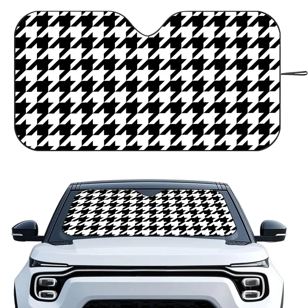 

Houndstooth Check Pattern Sun Visor Reusable Aluminum Foil UV Protector Heat Five-Layer Insulation Windshield Sunshades