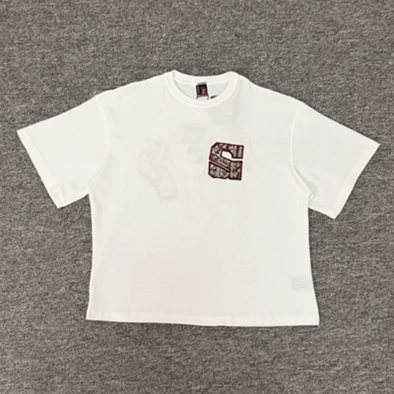 Derschutze Summer New Unique Needle Thread Printed Pattern Summer Round Neck Original Label Waffle Fabric T-shirt