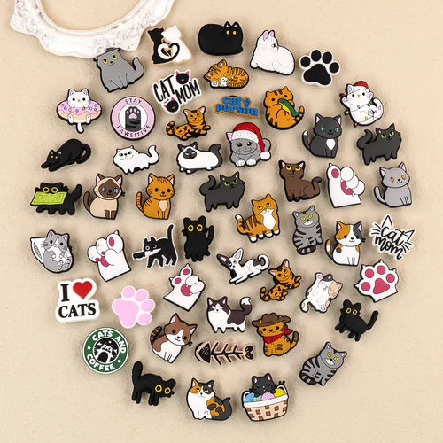 Imagen 2 del producto 1/100 Uds. Pin de gato para zapato esfinge gato naranja gato negro lindos adornos para zapatos para mujeres niñas niños accesorios de sandalias decoraciones de hebilla