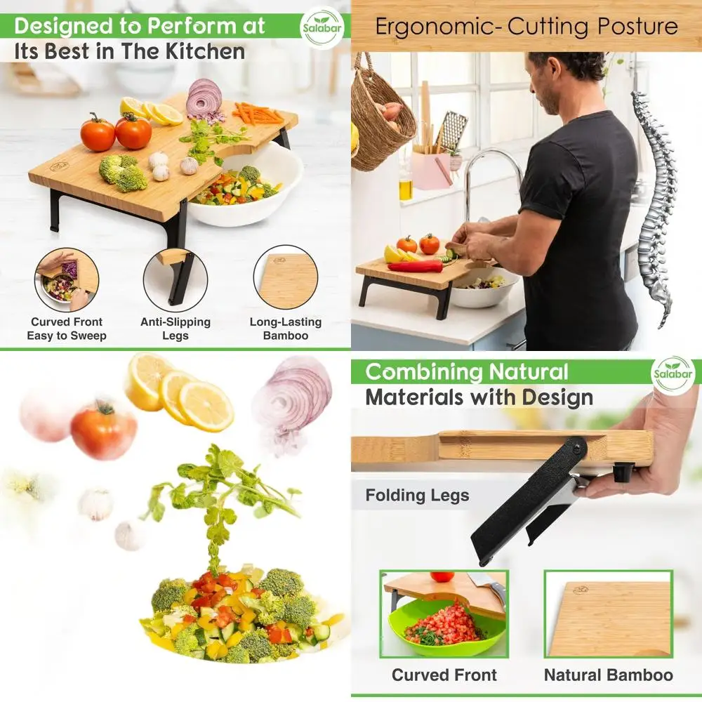 

Large 16x12 Inch Eco-Friendly Raised Cutting Board with Foldable Legs for Non-Slip Kitchen Efficiency and Easy Transfer to Bowls