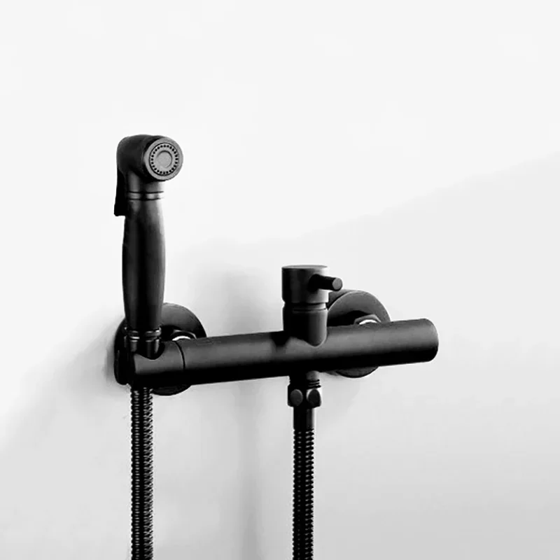 Bathroom Brass Handheld Bidet Sprayer Kit Press Jet Hot And Cold Mixer Valve Wall Mounted Bidet Faucet Matte black/Chrome