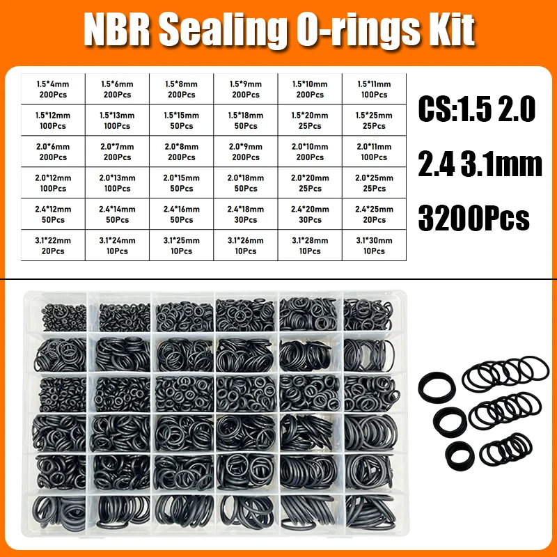 2840p O-Ring-Dichtungsscheibe Schwarz NBR O-Ring Wasserhahn Auto Sanitärdichtung Ölbeständig Hochtemperatur CS 1,0-3,1 mm Oring Kit – Detail 8