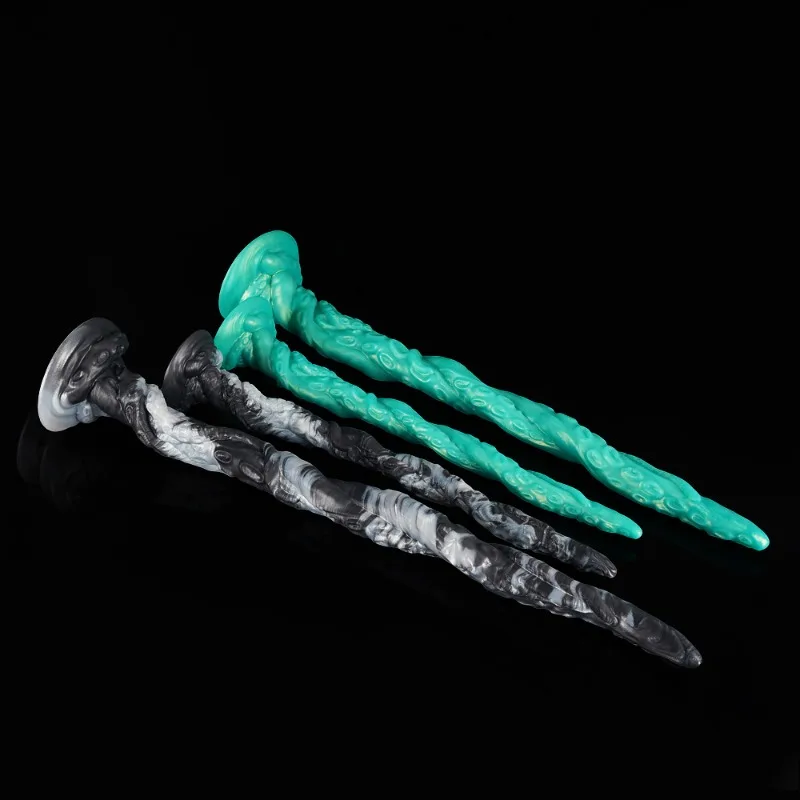 Extra Long Fantasy Anal Whip Plug with Suction Base 4 Soft Colorful Liquid Silicone Styles for Men Women Adult Pleasure Use