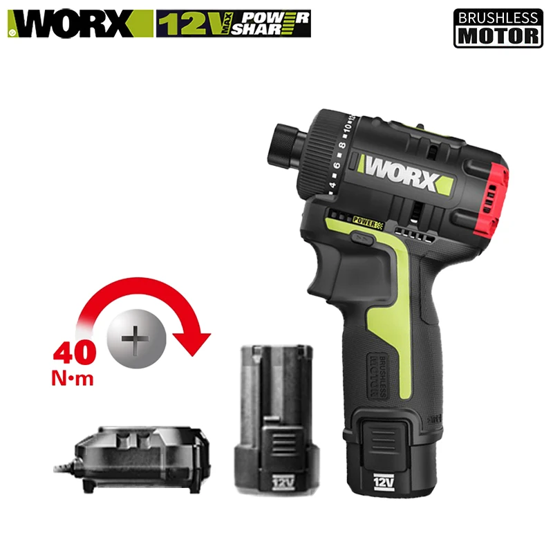 Worx WU129 Cordless Screwdriver Brushless 40Nm 1800rpm Bare Tool or With One Or Two Batteries and Charger Univeral 12v Battery