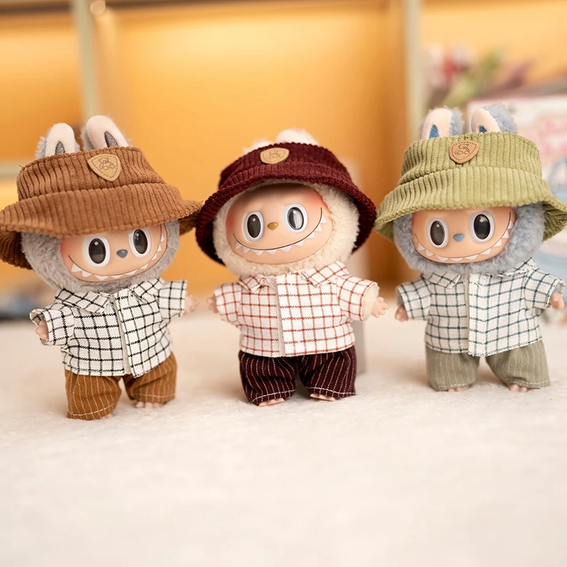 Hot Labubu Doll Clothes Fashion Clothes Hat Plaid Shirt Vertical Stripe Shorts For 17cm Doll Clothes Dolls Accessories Gift