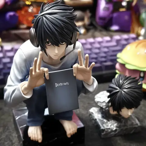 15cm/6 Inch Death Note L Lawliet Figure Squatting Pose Dual Heads GK Statue Anime Model Toy Desktop Ornament PC Case Decor Gifts