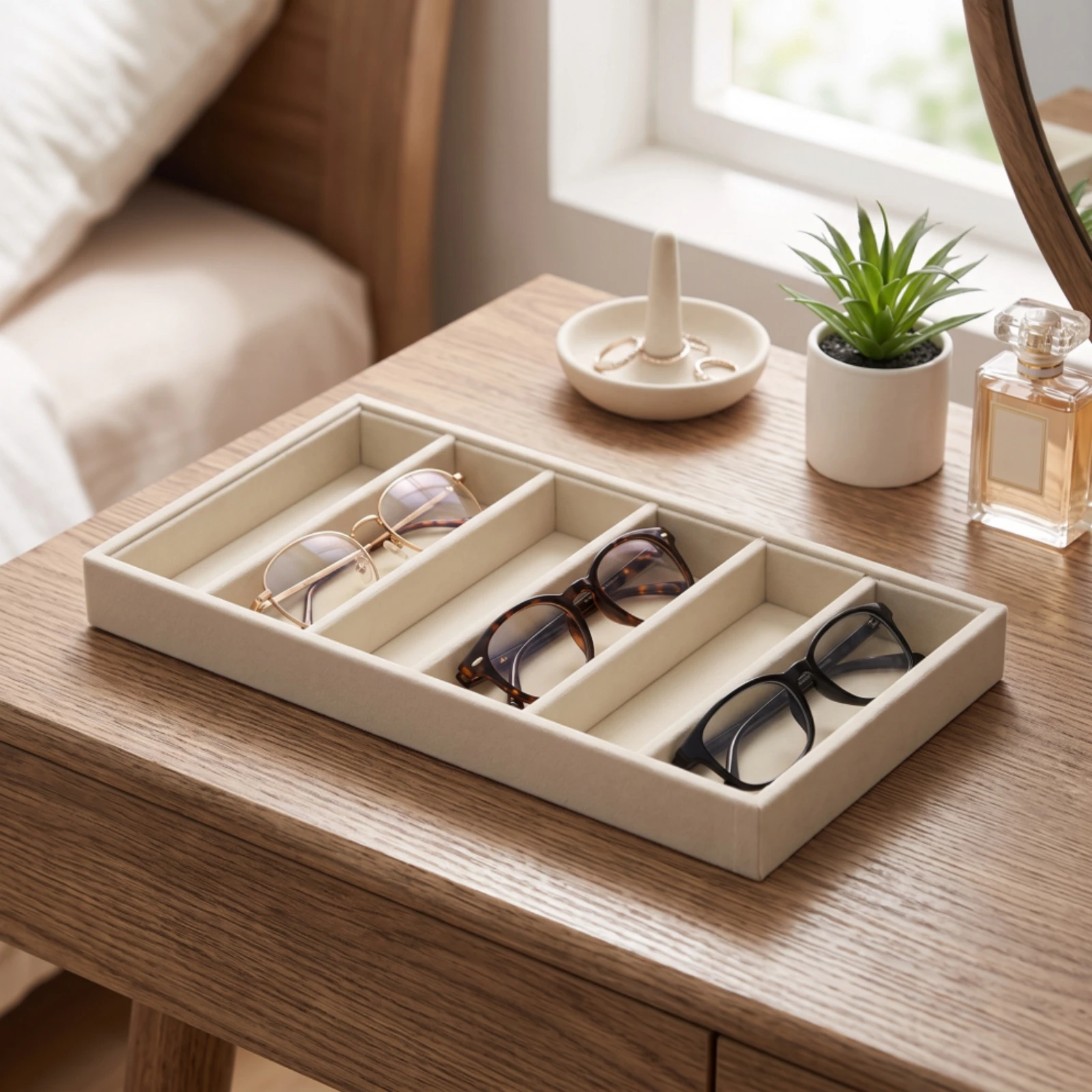 Sunglasses Organizer with 6 Slots Space-Saving Eyewear Tray with 6 Compartments Eyeglass Display Tray Sturdy for Collectors
