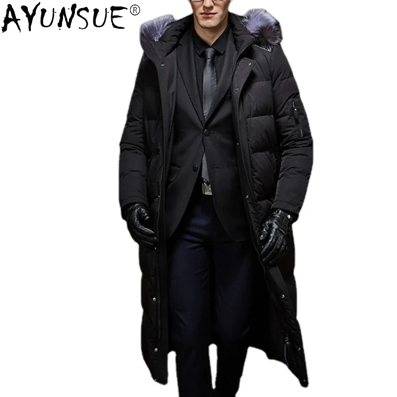 AYUNSUE Winter Coat Man Clothing Fox Fur Collar Long Men's Puffer Jacket Hooded Thicken Warm Male Coat Puffer Jacket Masculina