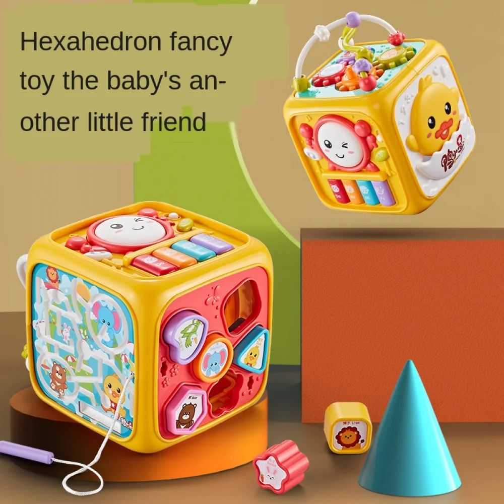 Children's Six Sided Hand Drumming with Cute Pattern Animals Beat Drum Hexahedron Music Toys for Baby Gifts