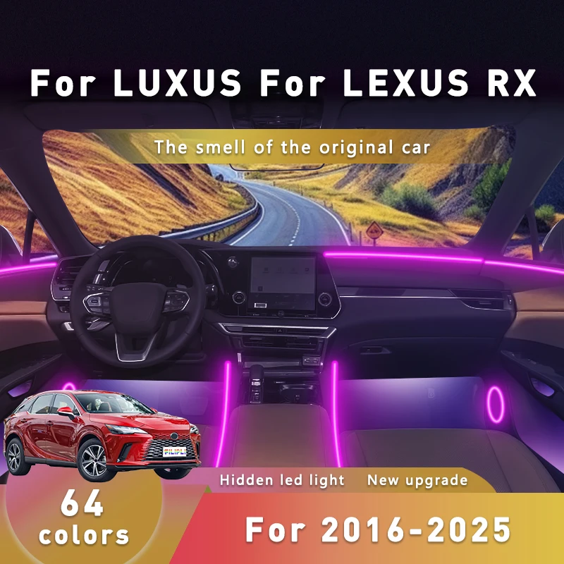 

FILIPLI для LEXUS RX для 2023, 64-цветный RGB автомобильный окружающий свет, управляемый через приложение, внутреннее освещение автомобиля, сделай сам, внутренняя светодиодная лента для салона автомобиля