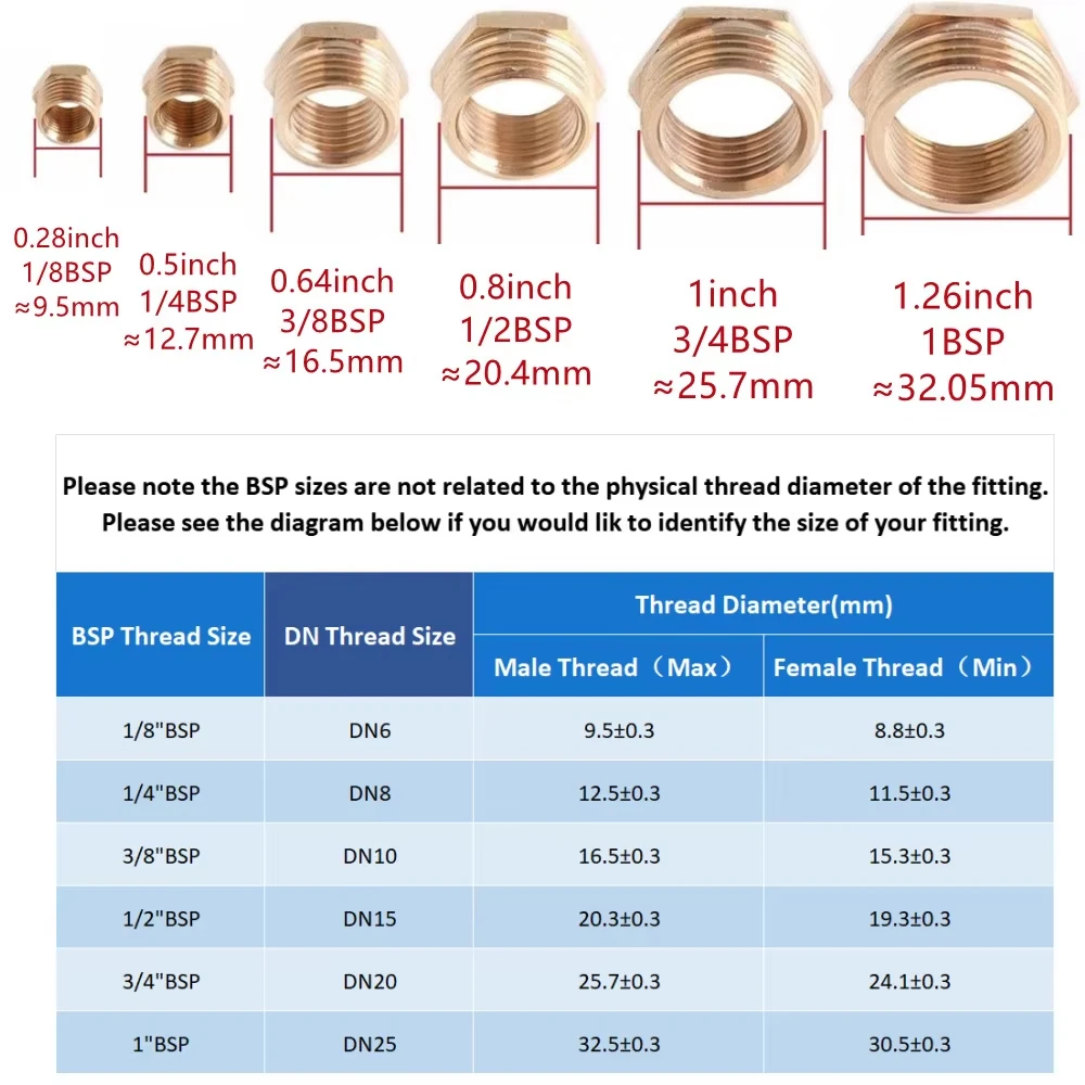 

1Pcs Brass 1/8"1/4" 3/8" BSP Female to Male Threaded Hex Bushing Reducer Copper Pipe Fitting Water Gas Adapter Coupler Connector