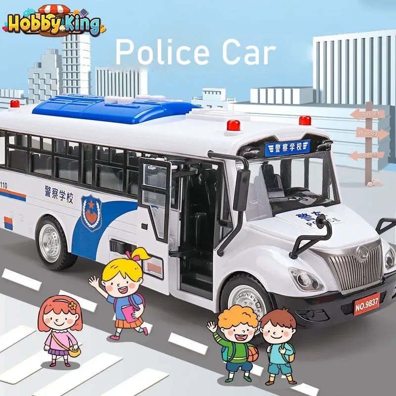 

Simulated Police Model Pull Back Car Model Bus Vehicle Model Police Truck Children's Toy Car with Light and Sound Birthday Gifts
