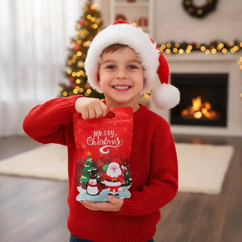Christmas Resealable Gift Sealed Bags 10/25 Pcs Waterproof Leakproof Pouches for Kids Xmas Treat Loot Supplies