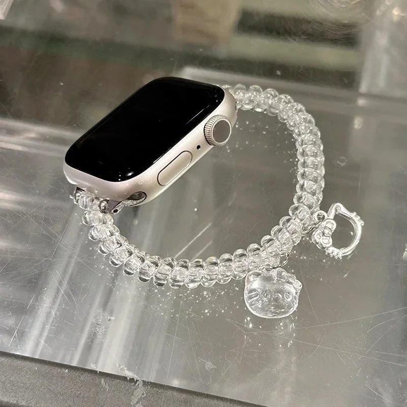 Correa elástica transparente para teléfono KT compatible con correa iWatch 38mm 40mm 41mm 42mm 44mm 45mm 49mm correa hecha a mano de moda