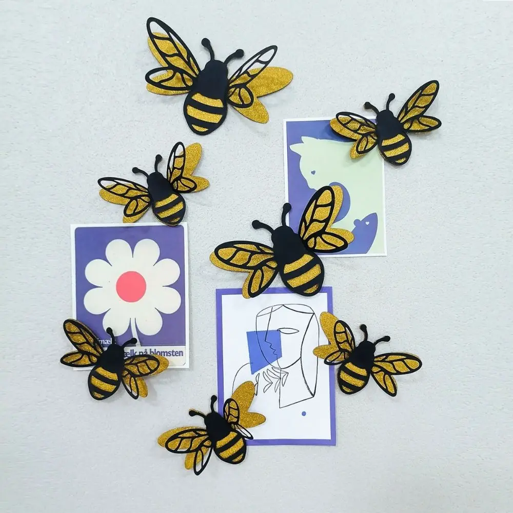 12pcs Cartoon 3D Bee Wall Stickers Paper Festival Small Bee Wall Painting DIY Double-layer Simulation Bee Decoration