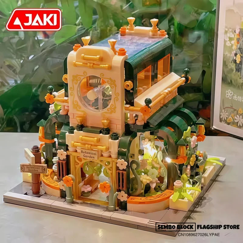 Jaki monet flor casa montagem blocos de construção jardim botânico anime modelo desktop ornamentos colecionáveis presentes do feriado