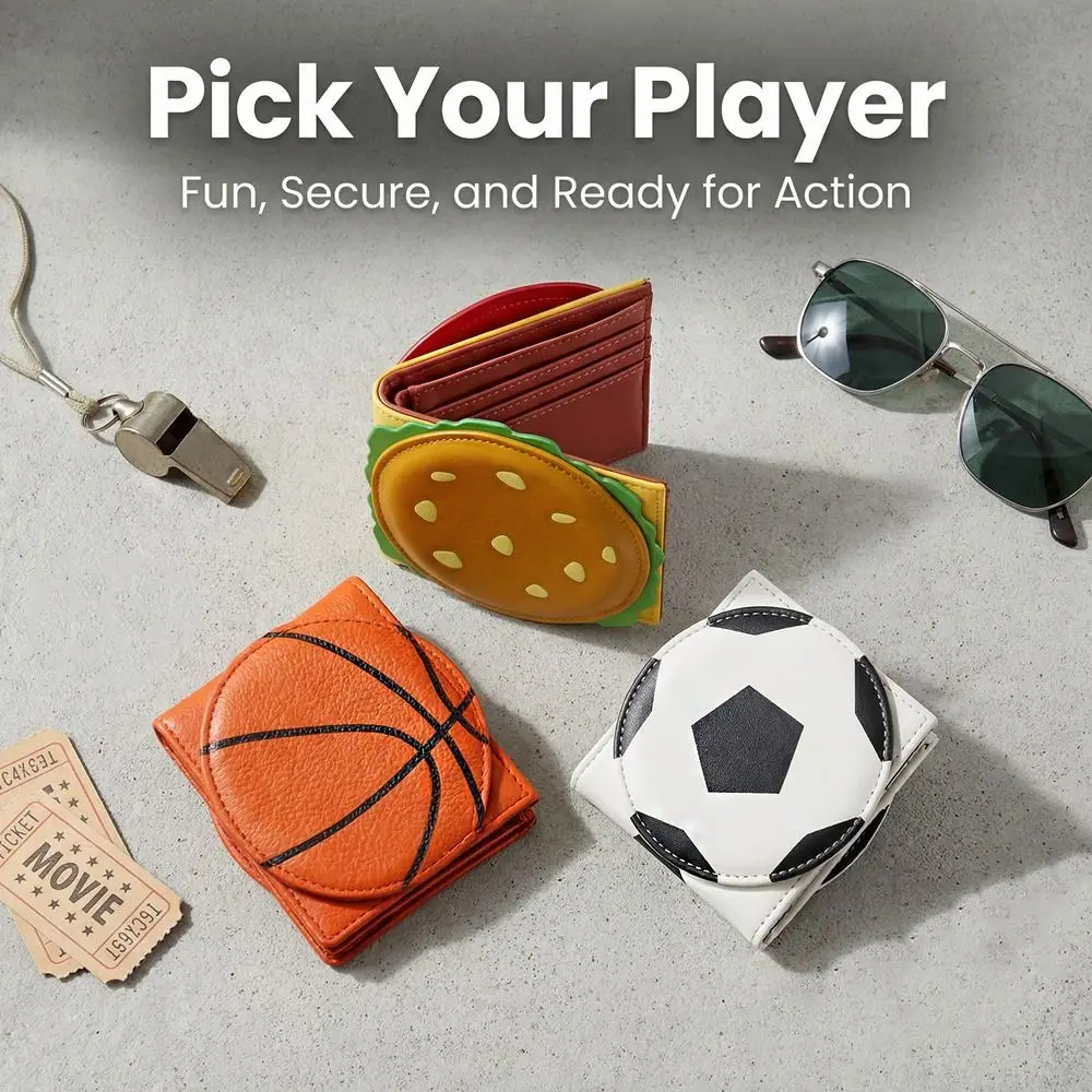 

Милый кошелек-бумажник с дизайном баскетбольного мяча и футбольного мяча, с RFID-защитой, зажимом для денег, складной, мультяшный, короткий, кожаный, подарок