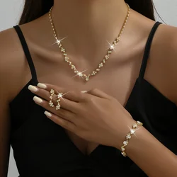 4-piece women's flower necklace with earrings and bracelet set, wedding party accessories