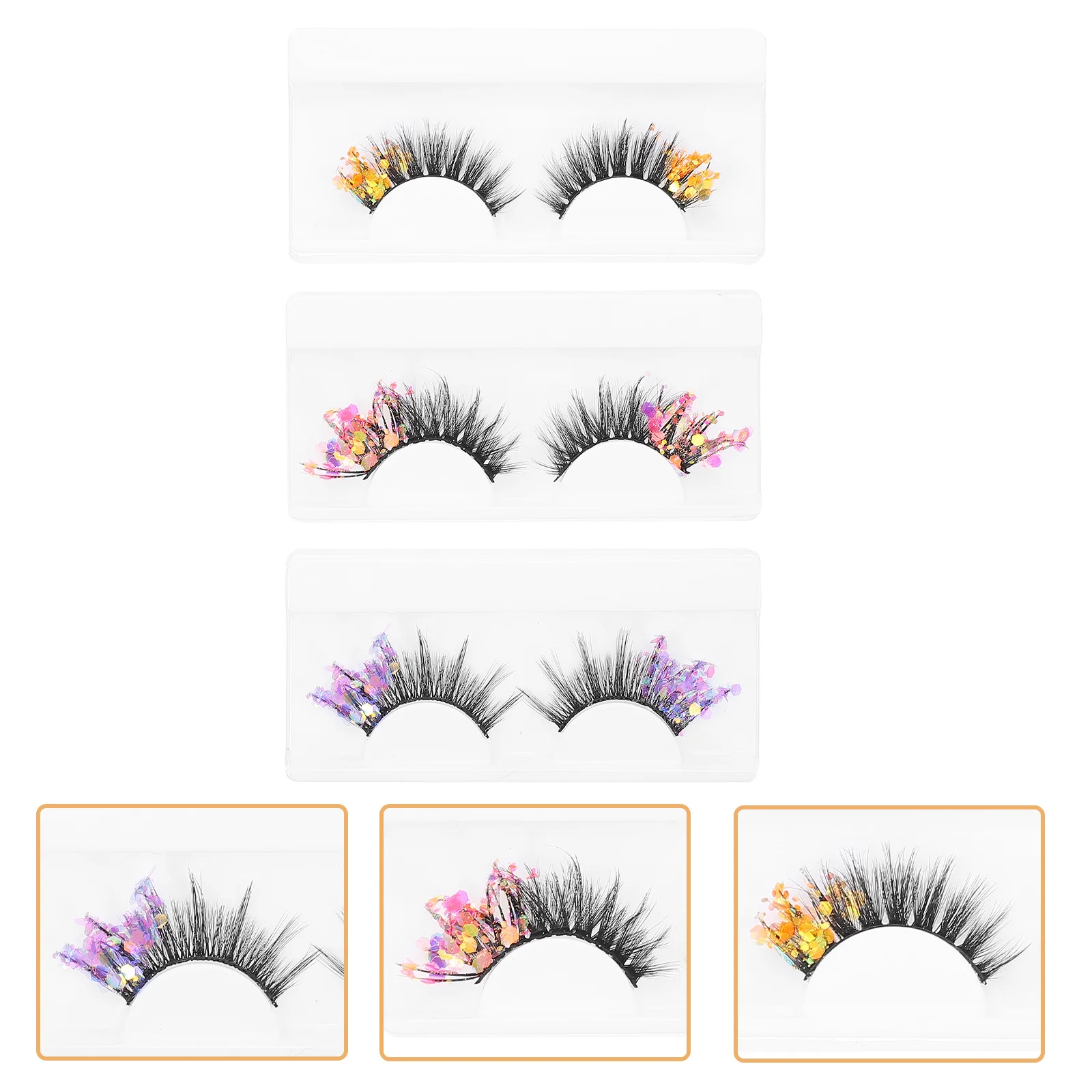 

3 Pairs Lashes 3d False Eyelashes Fluorescent Fake with Glitter High-grade Fiber