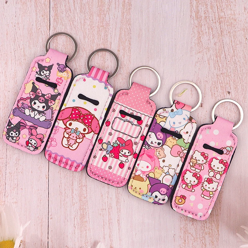 Anime sanrio batom titular chaveiro portátil casos capa bálsamo titular chaveiro presentes para meninas