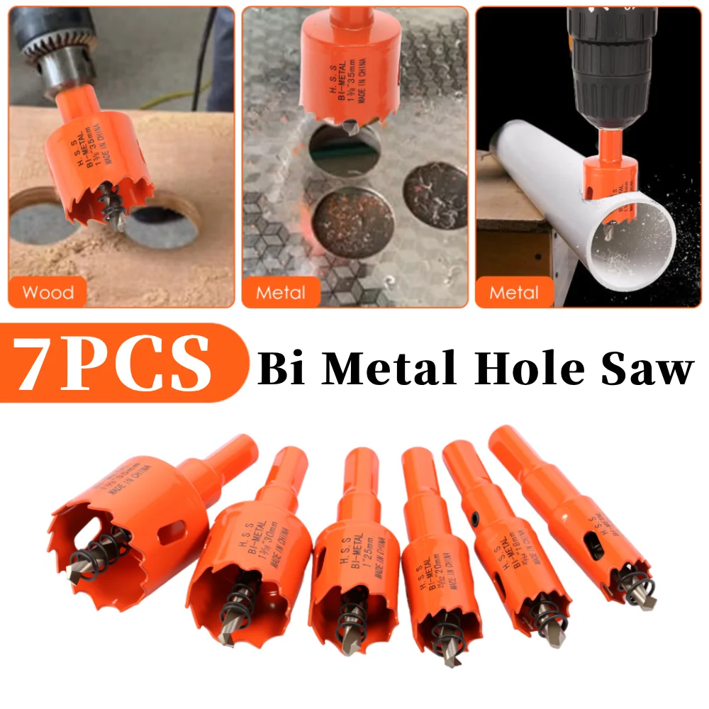 

7 шт. набор кольцевых пил по металлу, высокопрочный набор кольцевых пил M42 с 6 сверлами, глубина резки 3/4 дюйма для дерева, пластика