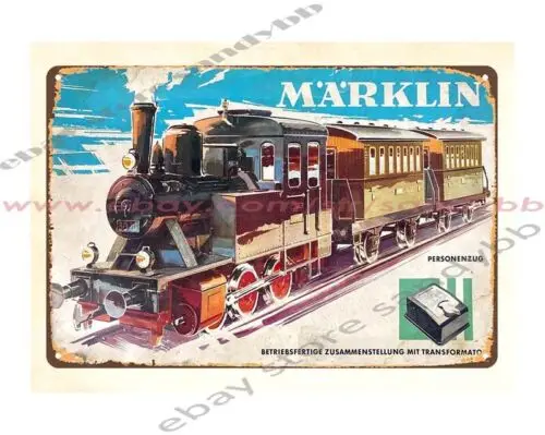 1y, Marklin HO Gauge Tren modelo eléctrico juguete retro letrero de estaño de metal pared dormitorio
