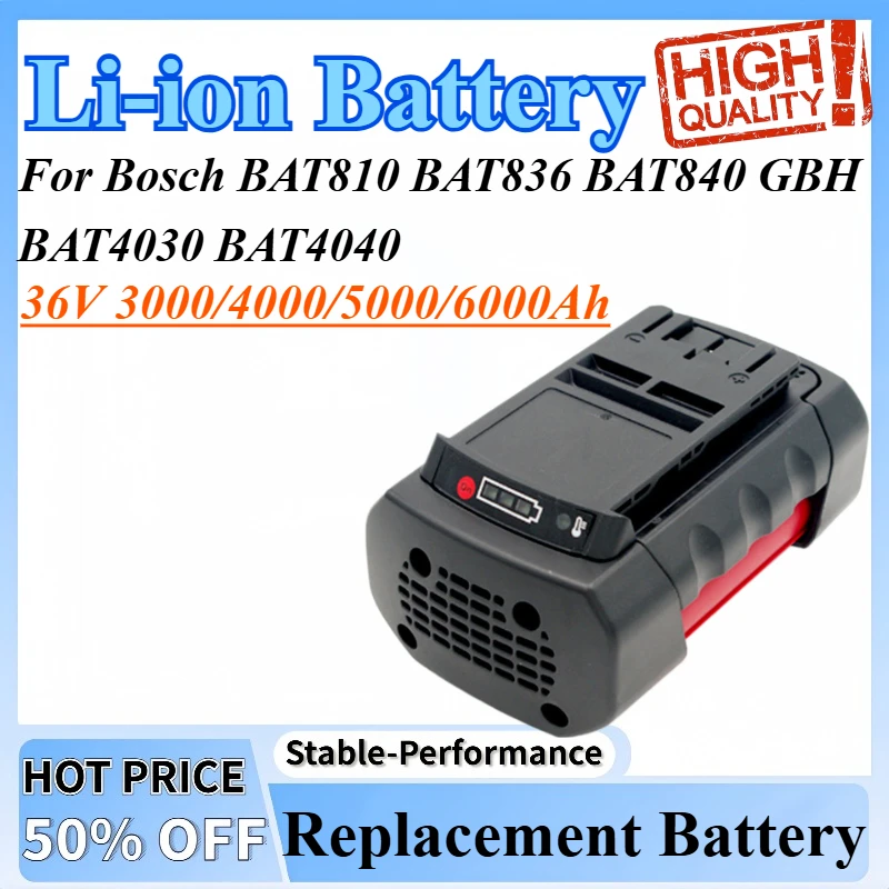 36V 3/4/5/6Ah Power Tool Replacement Battery Large Capacity Suitable for Bosch BAT810 BAT836 BAT840 GBH BAT4030 BAT4040
